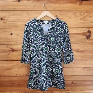 Jude Connally Patterned V-Neck Tunic/dress 3/4 Sleeve SZ XS